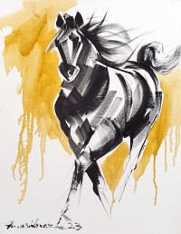Mashkoor Raza, 18 x 24 Inch, Oil on Canvas, Horse Painting, AC-MR-625